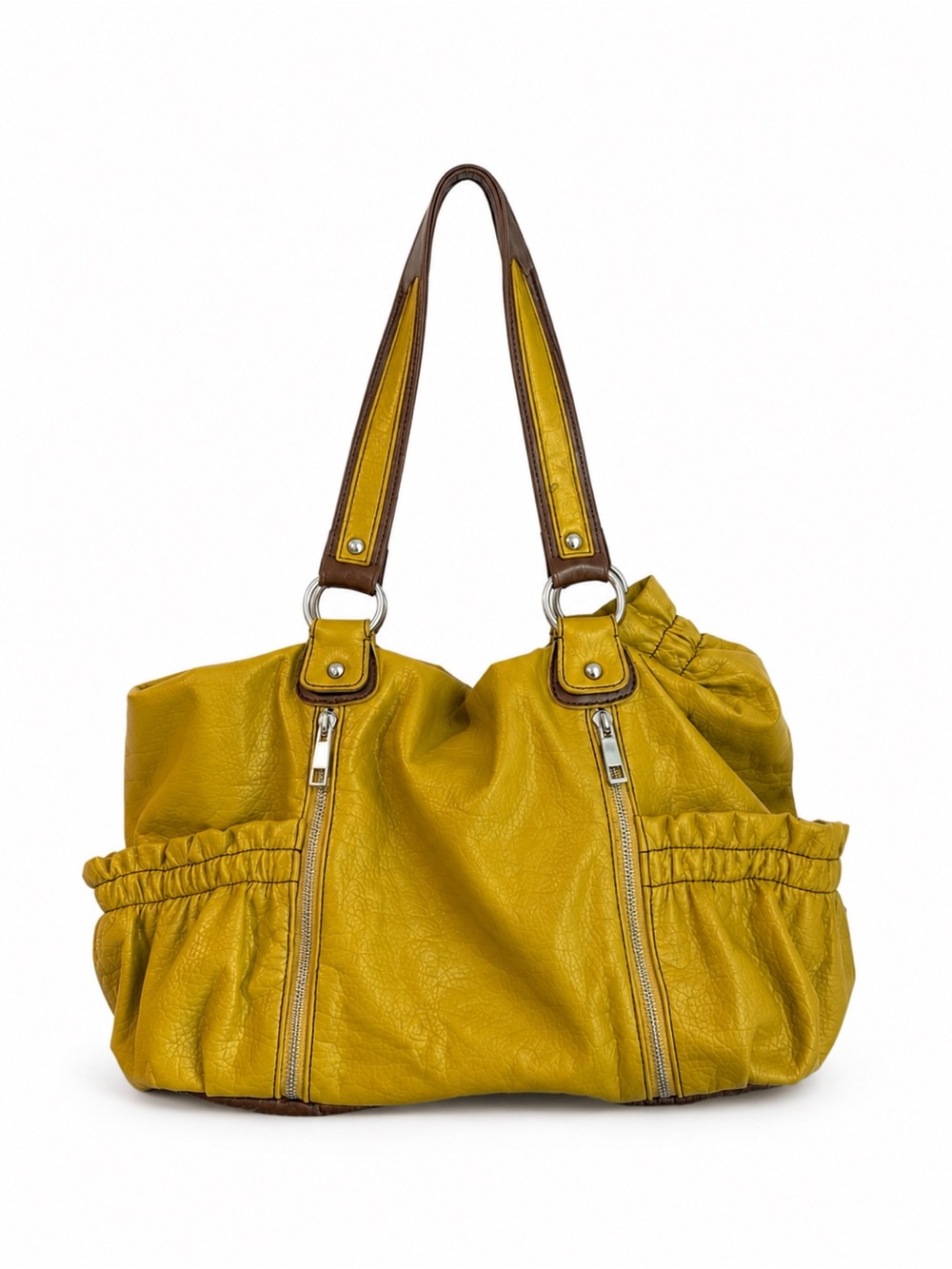 Everyday Mustard Shoulder Tote with Dual Zip Accents